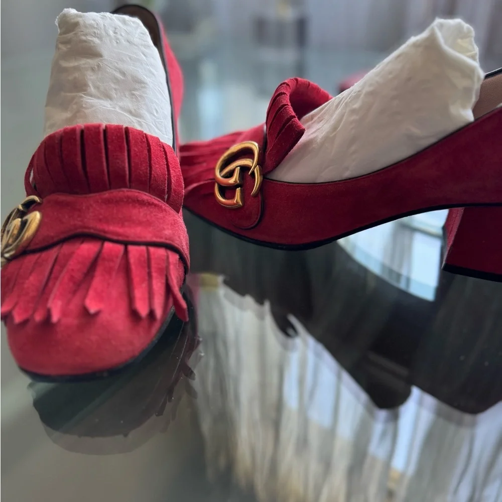 Gucci Women's Red Suede Loafers - Picture 3 of 6